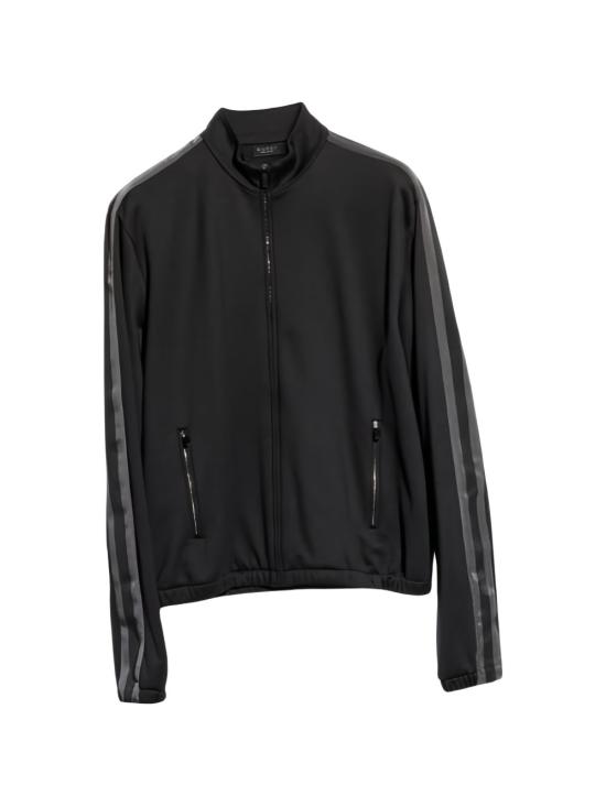 26FW 구찌 뮤티드 웹 디테일 코튼 저지 집업 자켓 A003RN XJH5O1222 BLACK GREY - GUCCI