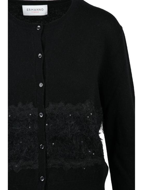 25FW 에르마노 피렌제 니트웨어 블랙 레이스 폴리에스터 가디건 - ERMANNO FIRENZE