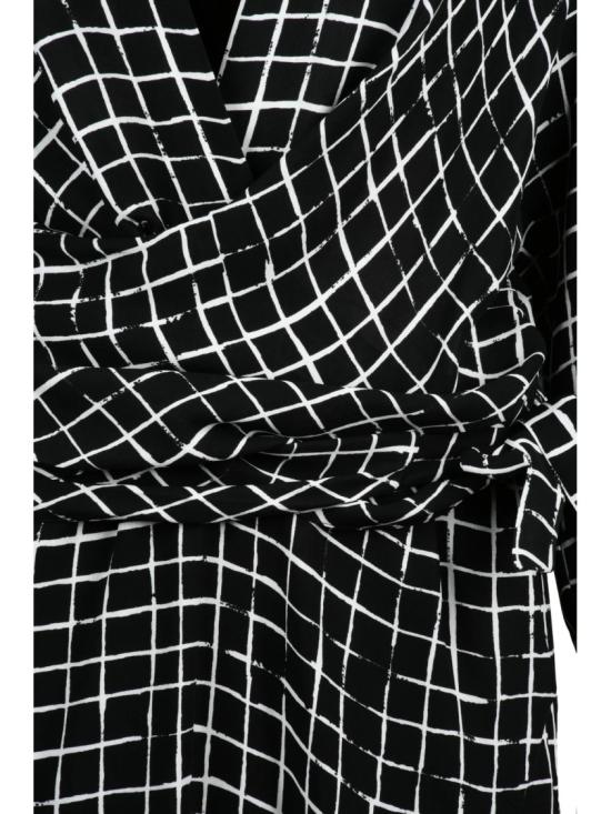 25FW 드리스 반 노튼 미디 원피스 블랙/화이트 벨트 장식 비스코스 격자무늬 미디 드레스 - DRIES VAN NOTEN