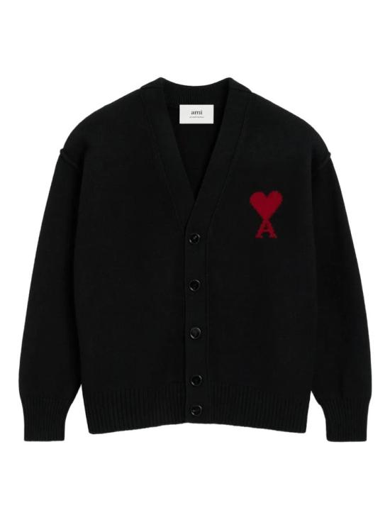 25FW 아미 하트 로고 인타르시아 V넥 가디건 UKC367018 009 Black