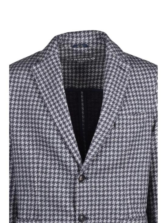 25FW 치르콜로1901 수트 자켓 블루/그레이 하운드투스 패턴 스트레치 코튼 라운드 블레이저 - CIRCOLO 1901