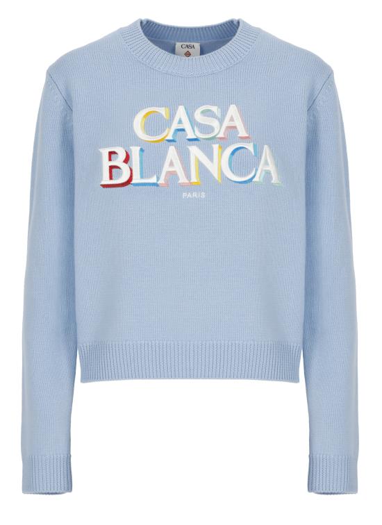 26FW 카사블랑카 스웨터 WAW26KW143501 MERINO STACKED LOGO CELESTE