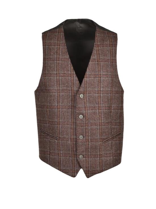 25FW Old Crest 수트 자켓 갈색/녹색 체크무늬 맞춤형 울 혼방 조끼