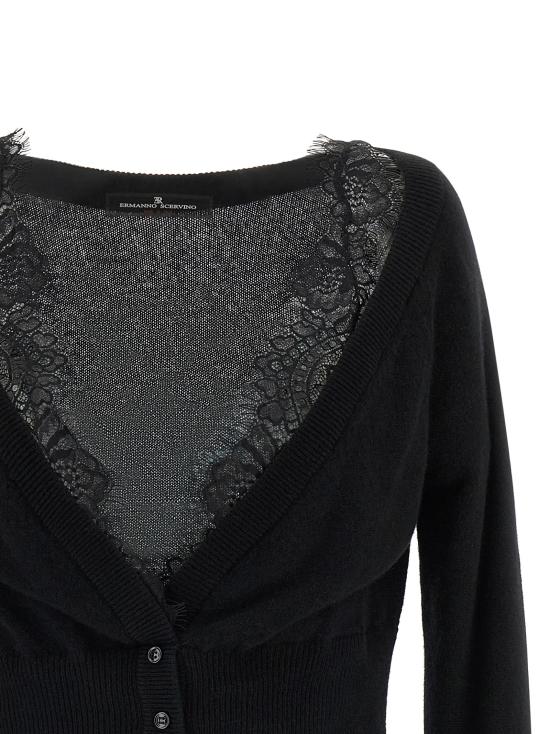 26FW 에르마노 설비노 니트웨어 레이스 가디건 스웨터 및 가디건 블랙 - ERMANNO SCERVINO