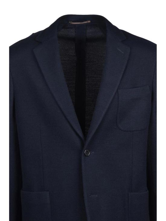 25FW 슬로웨어 수트 자켓 블루 컬러, 안감 없는 라운드넥 버진 울 혼방 블레이저 - SLOWEAR