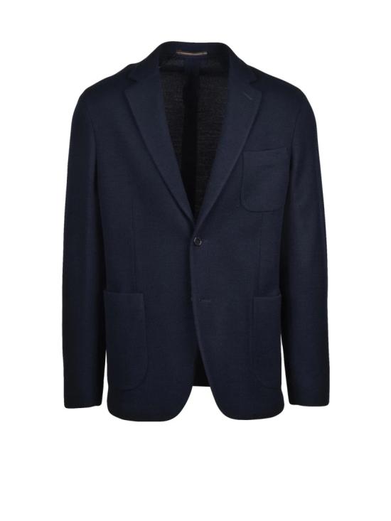 25FW 슬로웨어 수트 자켓 블루 컬러, 안감 없는 라운드넥 버진 울 혼방 블레이저