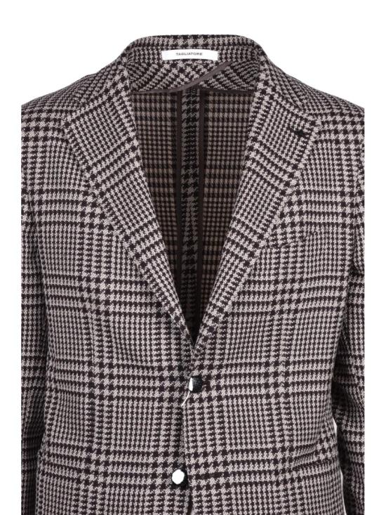 25FW 딸리아토레 수트 자켓 브라운/베이지 체크 무늬 라운드넥 버진 울 재킷 - TAGLIATORE