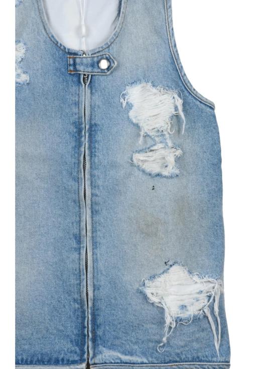 25FW MM6 메종마르지엘라 데님 연한 파란색 빈티지 스타일 면  조끼 - MM6 MAISON MARGIELA