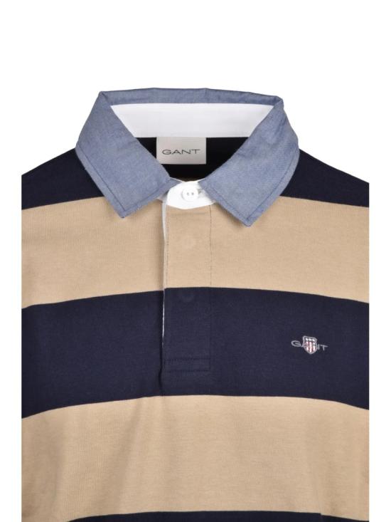 25FW 간트 폴로 티셔츠 베이지/블루 투톤 통기성 면 폴로 셔츠 - GANT