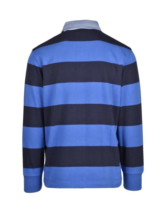 25FW 간트 폴로 티셔츠 파란색 넓은 줄무늬 긴팔 면 폴로 셔츠 - GANT