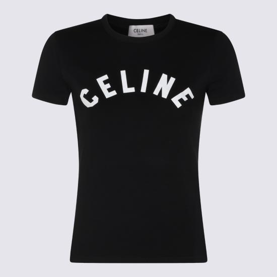 26FW 셀린느 리브드 코튼 저지 반팔 티셔츠 RX0SU3O24 38AW BLACK WHITE DOM - CELINE