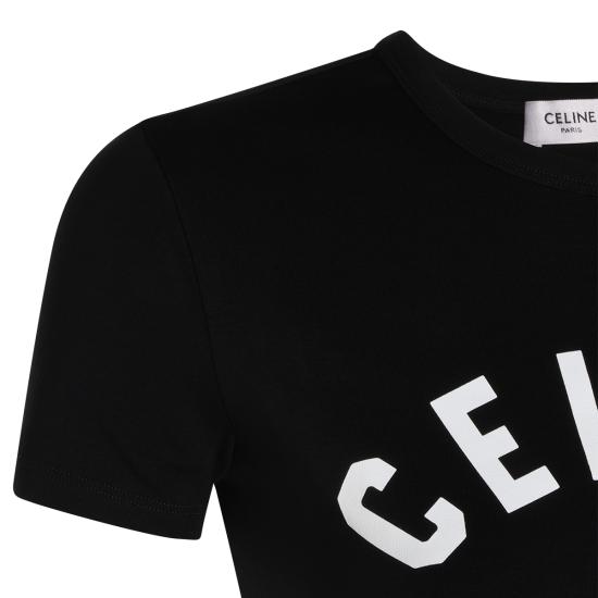 26FW 셀린느 리브드 코튼 저지 반팔 티셔츠 RX0SU3O24 38AW BLACK WHITE DOM - CELINE
