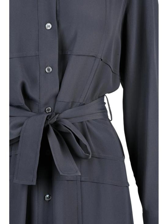 25FW 베아뜨리 롱 원피스 회색 아세테이트 및 실크 소재 미디 셔츠 드레스 (매칭 벨트 포함) - BEATRICE