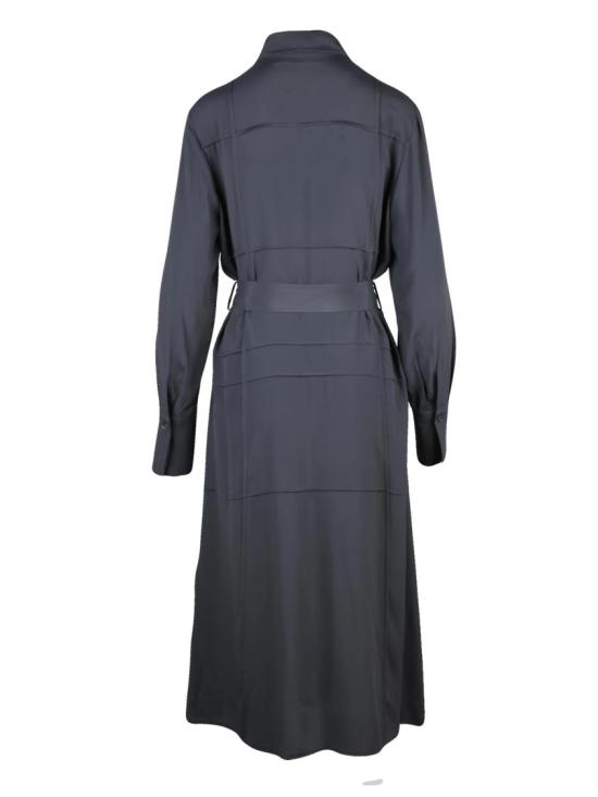 25FW 베아뜨리 롱 원피스 회색 아세테이트 및 실크 소재 미디 셔츠 드레스 (매칭 벨트 포함) - BEATRICE