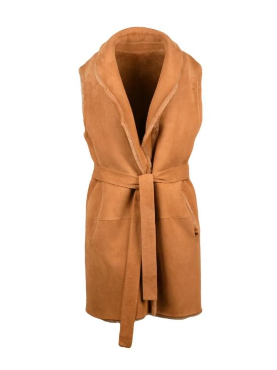25FW 데사 베스트 카라멜 색상의 양털 가죽 조끼 - DESA