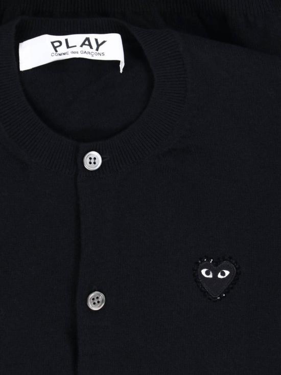 26FW 꼼데가르송 플레이 블랙 하트 x 라인스톤 라운드 넥 가디건 AX N805 051 Black - COMME DES GARCONS