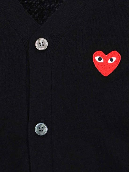 26FW 꼼데가르송 V넥 하트 와펜 가디건 AX N008 051 Black - COMME DES GARCONS
