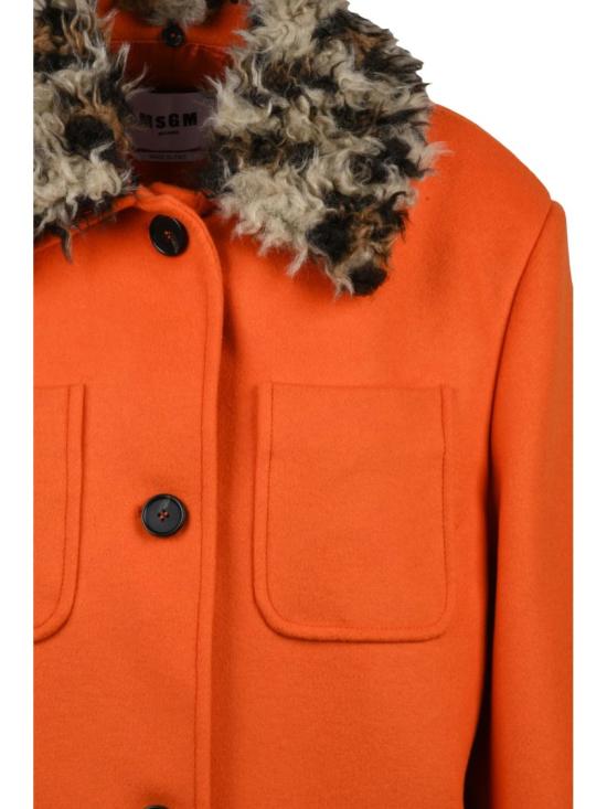 25FW 엠에스지엠 코트 탈부착 가능한 플러시 칼라가 있는 긴 버진 울 및 폴리아미드 혼방 코트 - MSGM