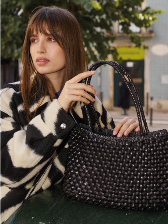 26FW 드래곤디퓨전 숄더백 Pelle Intrecciata Santa Croce Cactus Nero의 보르사 아 마노 - DRAGON DIFFUSION