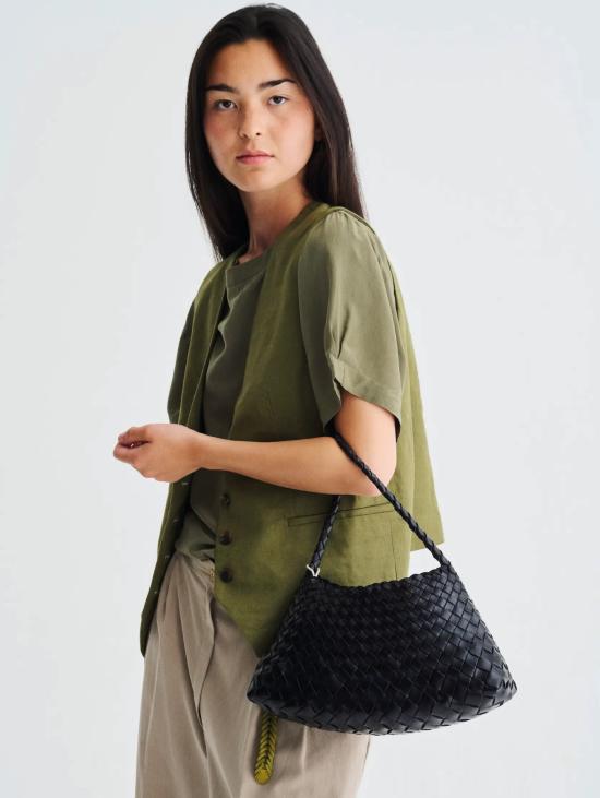 26FW 드래곤디퓨전 숄더백 Pelle Intrecciata Rosanna Nero를 입은 보르사 바게트 - DRAGON DIFFUSION