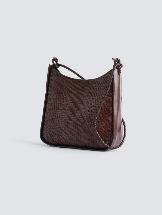 26FW 드래곤디퓨전 숄더백 Pelle Glendhu Optical Weave Marrone 소재의 Borsa Hobo Intrecciata - DRAGON DIFFUSION