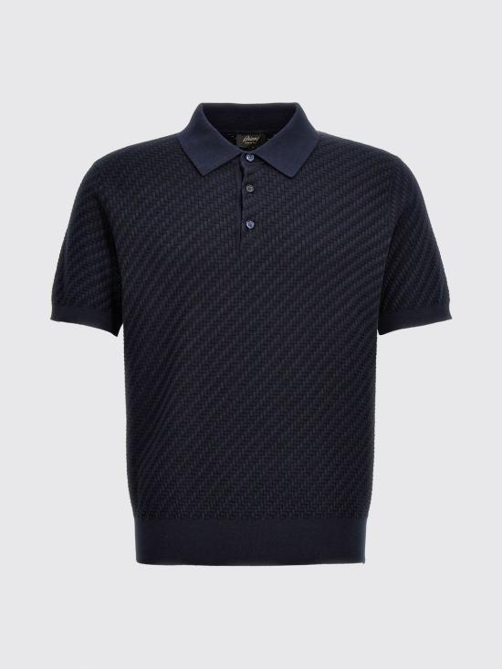 26FW 브리오니 코튼 실크 캐시미어 트라마 위브 폴로 셔츠 UMR20OPAK22 4200 Navy - BRIONI