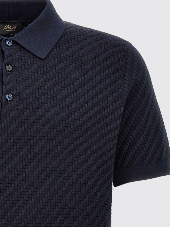 26FW 브리오니 코튼 실크 캐시미어 트라마 위브 폴로 셔츠 UMR20OPAK22 4200 Navy - BRIONI