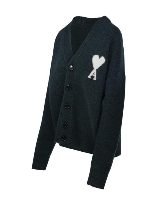 26FW 아미 빅 하트 로고 알파카 니트 가디건 UKC365 KN0135 A279 VERT BOUTEILLE ECRU - AMI