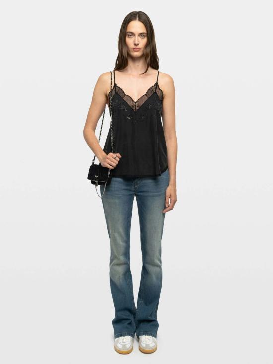  자딕앤볼테르 캐미솔 Zadig & Voltaire 크리스티 실크 스트라스  블랙 - ZADIG & VOLTAIRE