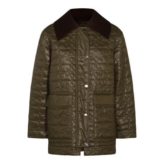 26FW 가니 샤이니 퀼트 미디 자켓 A1010078861 Green