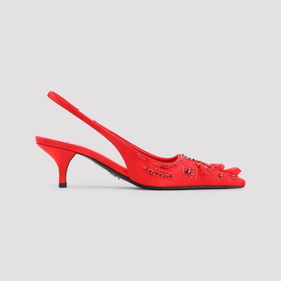 26FW 프라다 자수 사틴 슬링백 펌프스 1I640OF0553F7I F0011 RED - PRADA