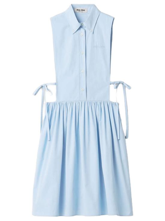 26FW 미우미우 포플린 사이드 타이 미디 드레스 원피스 MF6389SOOO10RG F0013 LIGHT BLUE