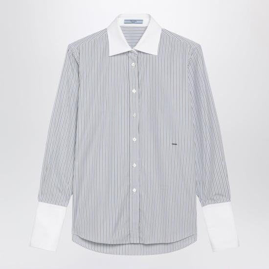 26FW 프라다 스트라이프 팝린 셔츠 P465JROOO1H1K F0012 LIGHT BLUE