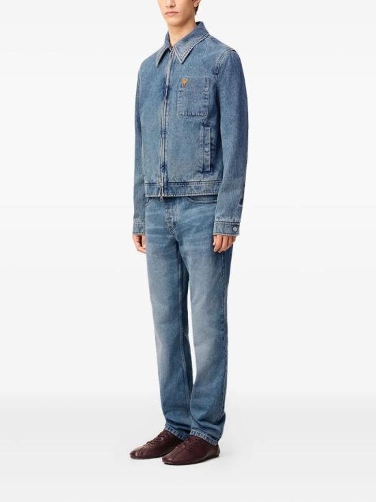 26FW 아미 스몰 하트 로고 코튼 지퍼 자켓 HJK835DE0046 480 BLEU USED - AMI