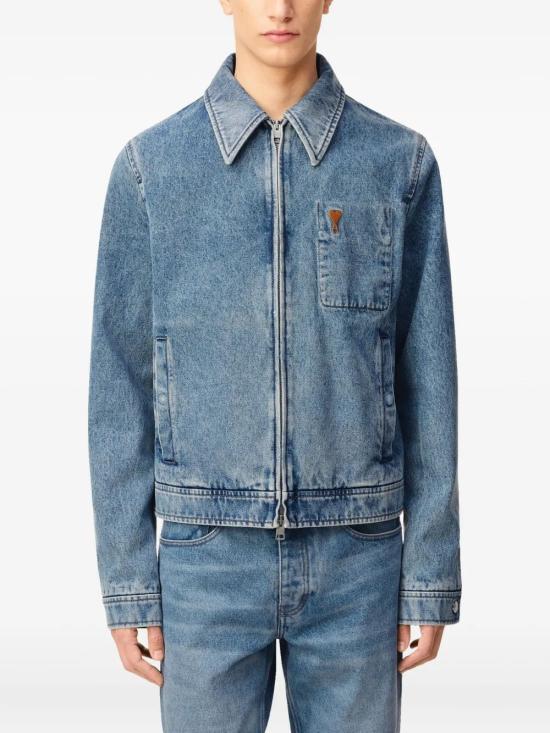 26FW 아미 스몰 하트 로고 코튼 지퍼 자켓 HJK835DE0046 480 BLEU USED - AMI