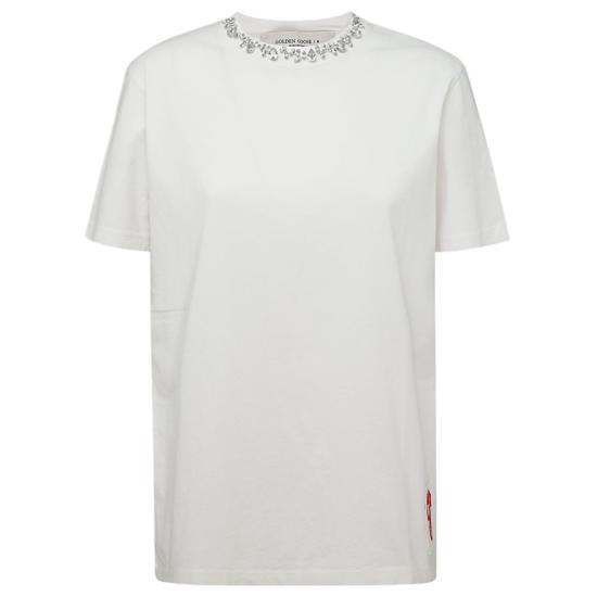 26FW 골든구스 카보숑 크리스탈 티셔츠 GWP01220P00067310363 White