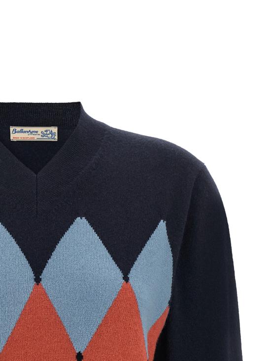 26FW 발렌타인 스웨터 아가일 스웨터와 카디건 (블루) - BALLANTYNE