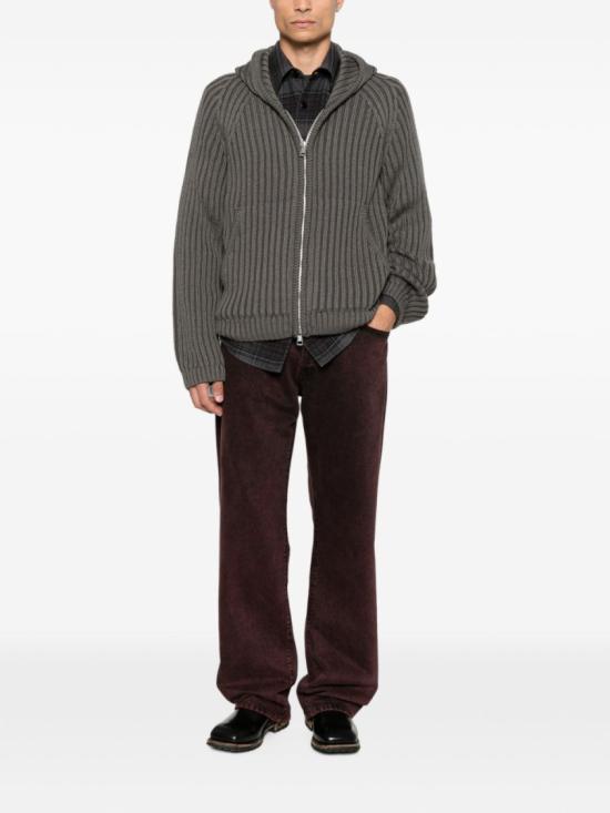 26FW 아워레가시 레벨 리브드 니트 후드 집업 레벨 리브드 니트 후드 집업 M4263LSSAGE STRIPE DRY MERINO WOOL Grey - OUR LEGACY