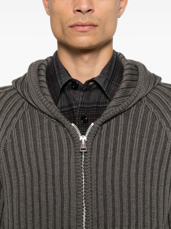 26FW 아워레가시 레벨 리브드 니트 후드 집업 레벨 리브드 니트 후드 집업 M4263LSSAGE STRIPE DRY MERINO WOOL Grey - OUR LEGACY