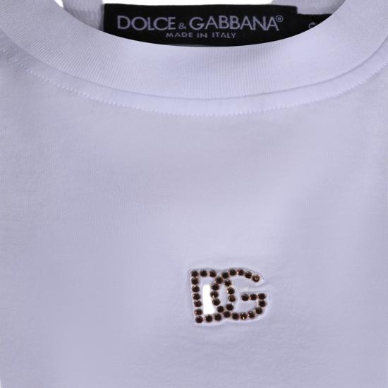 26FW 돌체앤가바나 DG 자수 & 라인스톤 저지 티셔츠 F8V42ZGDDL7W0800 White - DOLCE & GABBANA