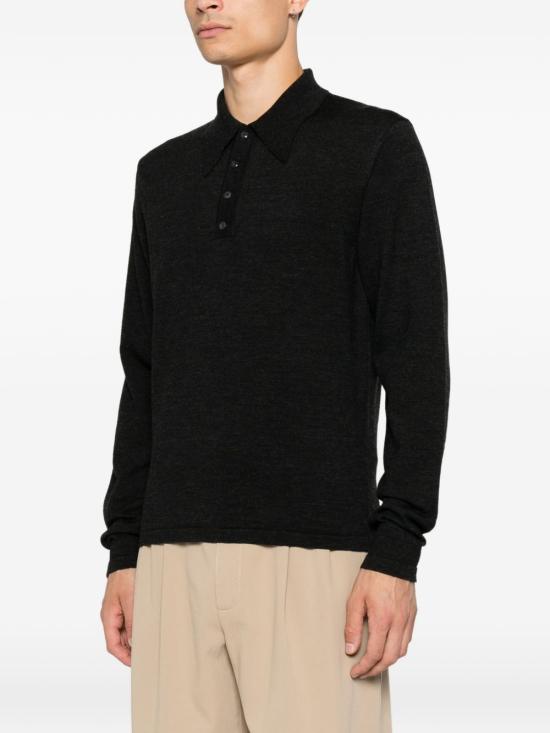 26FW 르메르 파인 물리네 메리노 울 롱슬리브 폴로 스웨터 TS0031 LK1072998 BLACK - LEMAIRE