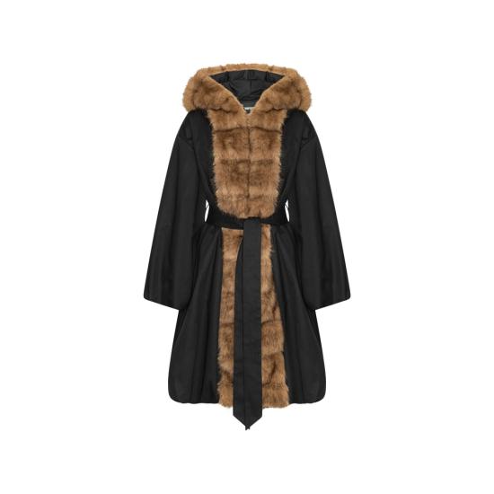 26FW 로테이트 코트 116547100 FAUX FUR 100 BLACK BROWN