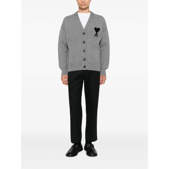 26FW 아미 하트 로고 인타르시아 V넥 가디건 UKC367 018 A273 GREY - AMI