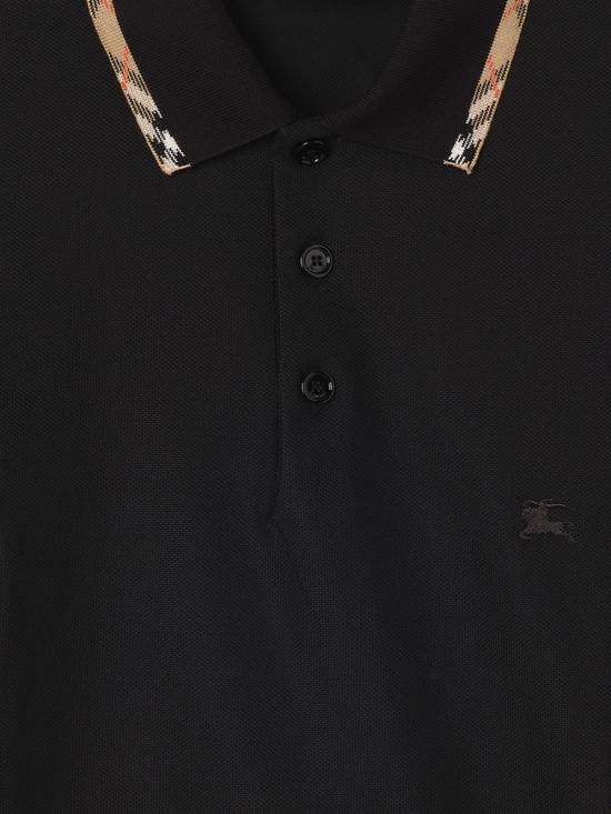 26FW 버버리 체크 트리밍 코튼 폴로셔츠 8126949 X Black - BURBERRY