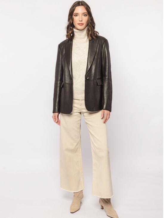 26FW 더 재키 레더스 가죽 자켓 Pelle con Chiusura ad un Bottone Marrone 블레이저 - THE JACKIE LEATHERS