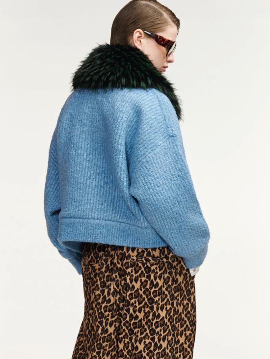 26FW 에센셜앤트워프 자켓 Maglia Bouclè con Pelliccia Removibile Azzurro의 폭격기 - ESSENTIEL ANTWERP