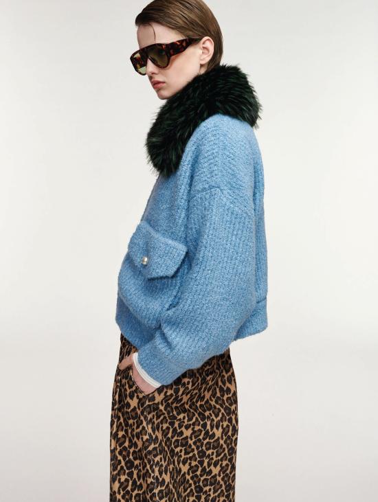 26FW 에센셜앤트워프 자켓 Maglia Bouclè con Pelliccia Removibile Azzurro의 폭격기
