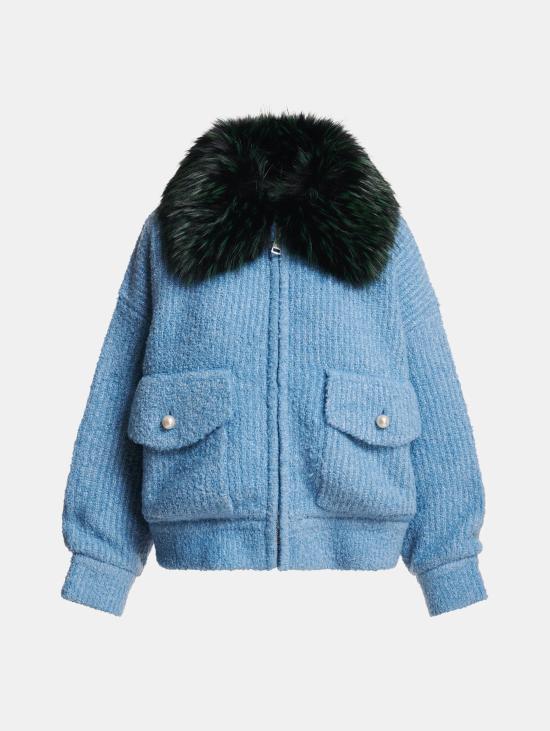 26FW 에센셜앤트워프 자켓 Maglia Bouclè con Pelliccia Removibile Azzurro의 폭격기 - ESSENTIEL ANTWERP