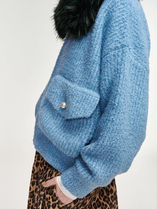 26FW 에센셜앤트워프 자켓 Maglia Bouclè con Pelliccia Removibile Azzurro의 폭격기 - ESSENTIEL ANTWERP