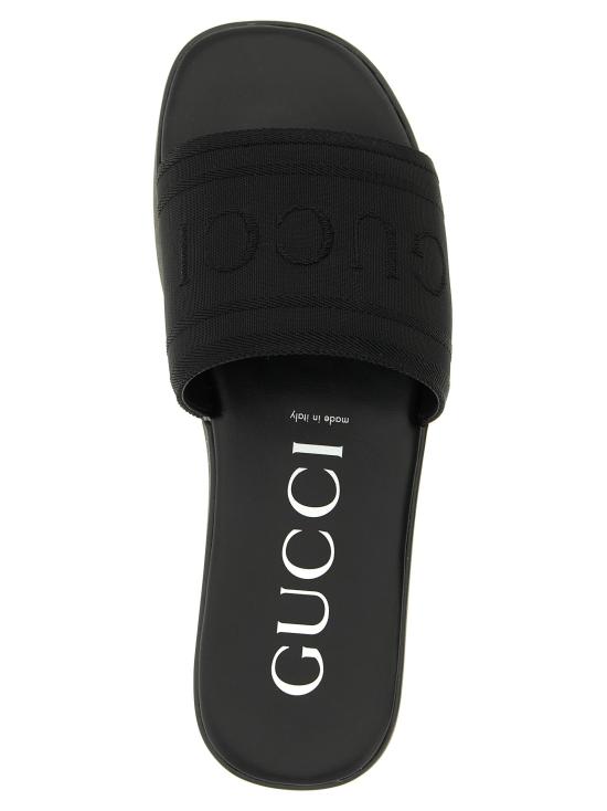 26SS 구찌 뮬/슬리퍼 자카드 로고 슬라이드  블랙 - GUCCI